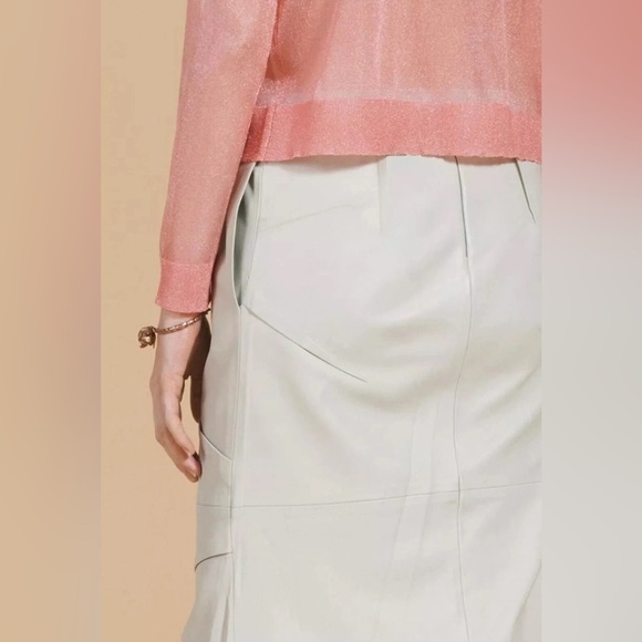 ZARA New Size S 100% REAL SHEEP‎ LEATHER Skirt Limited Edition SILK Light Green - Picture 12 of 16